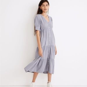 Madewell Lightspun Button Front Tiered Midi Dress
